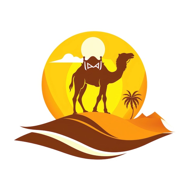 Photo camel walking across golden desert horizon design