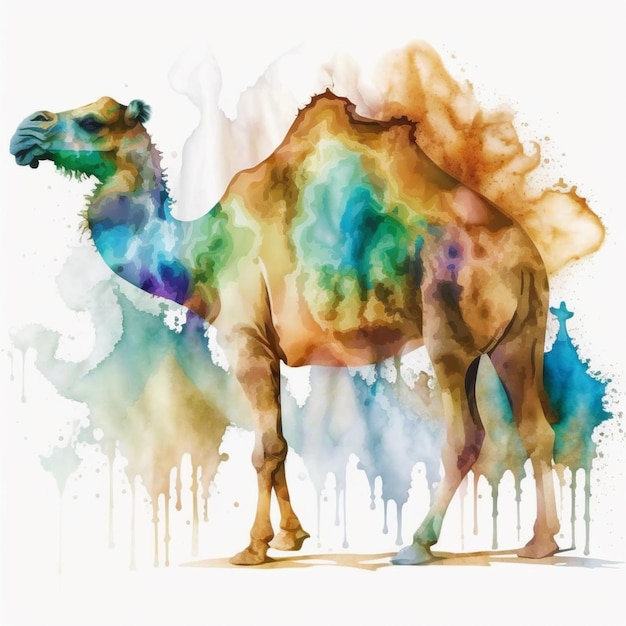 A camel with a colorful background.