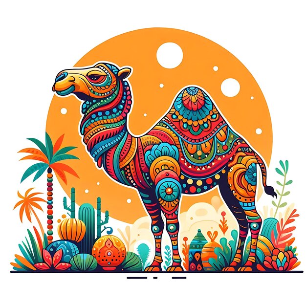 Photo a camel with colorful patterns and the word camel on it