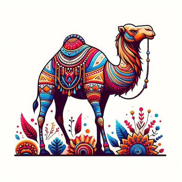 Photo a camel with a colorful shirt that says camel on it