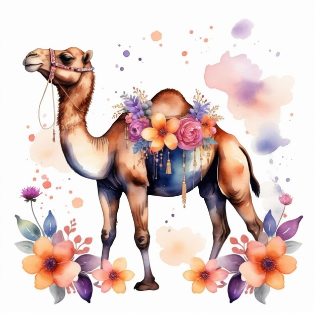 Photo a camel with flowers and a camel in a floral pattern