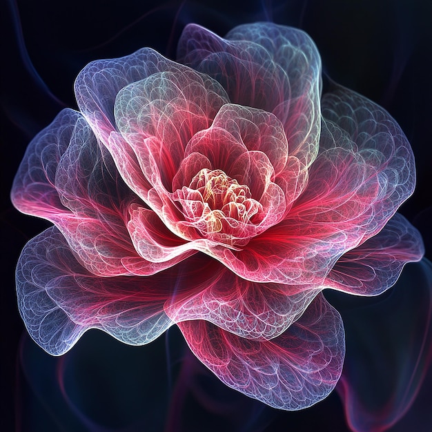 A camellia flower with intricately fragmented petals fractal art