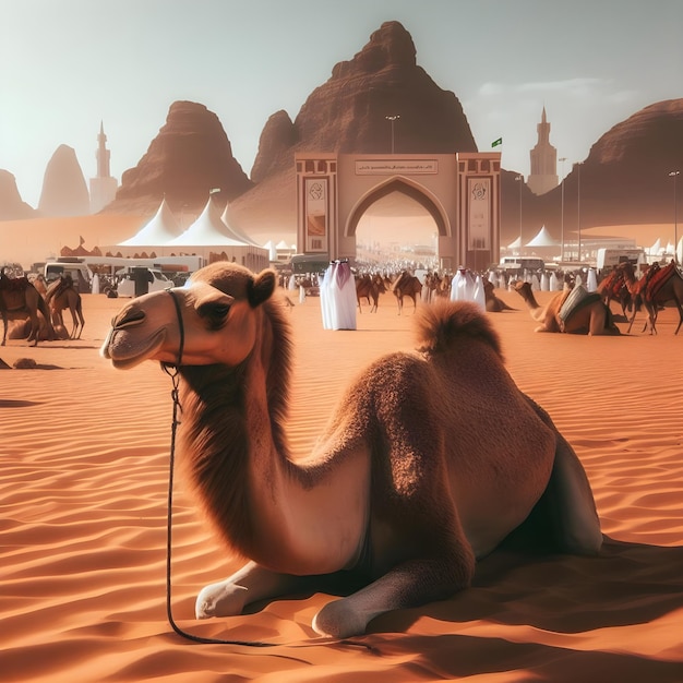 Camels are in the desert Saudi Arabia ai generator