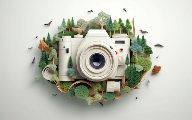 Camera Amidst Trees and Birds