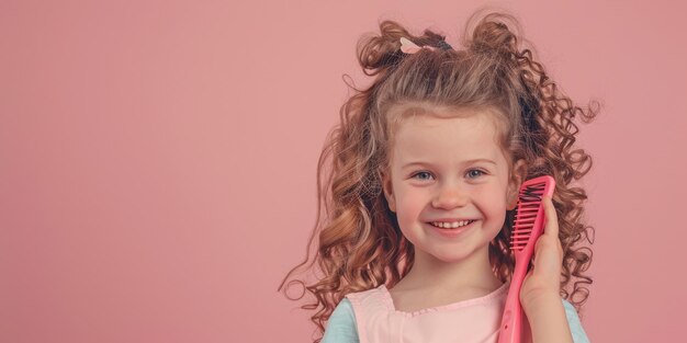 Photo the camera captures a charming and youthful girl smiling holding a comb exuding innocence aig