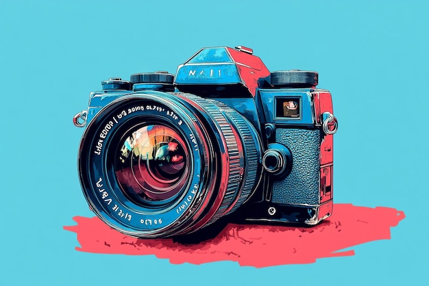 Camera Illustration with a Focus on the Lens and Buttons