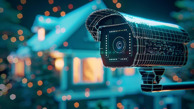 Photo a camera is shown in front of a house with lights on the top