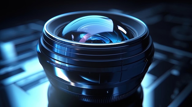 Photo a camera lens is shown on a black background.