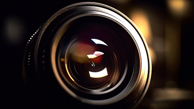 A camera lens is shown with a red light in the background.