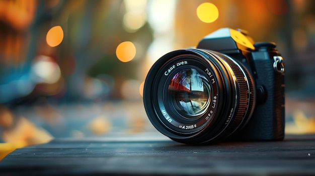 Camera Lens with Bokeh Background