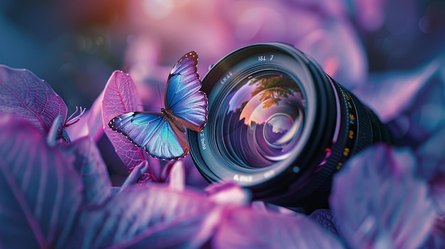 Photo a camera lens with the word butterfly on it