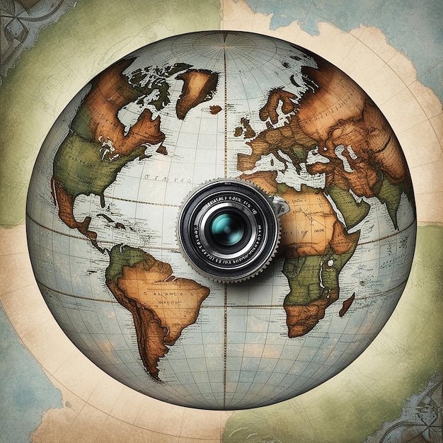 Camera lens and world globe wallpaper