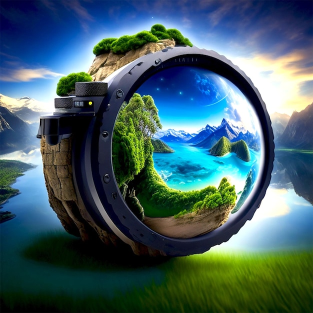 Camera lens and world globe wallpaper