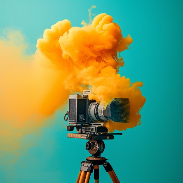 A camera mockup with soild color background