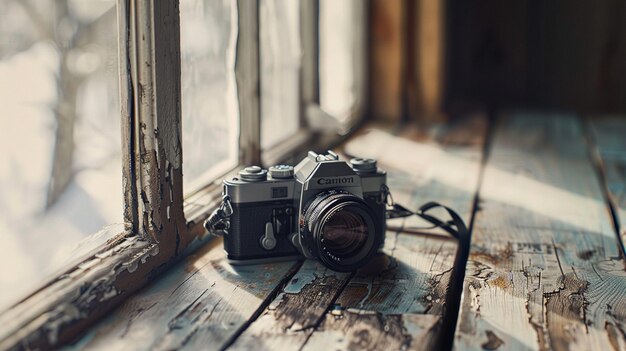 Photo a camera that is on a window sill