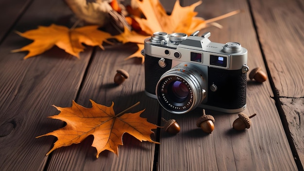 a camera that is on a wooden table