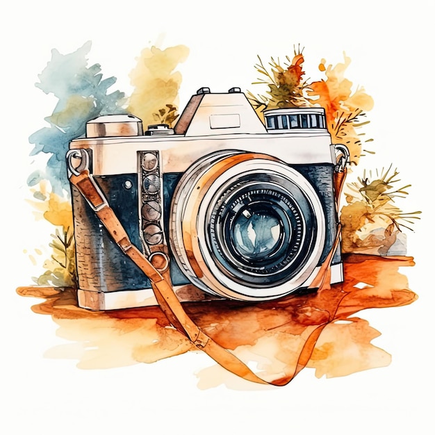 Camera watercolor illustration on white background