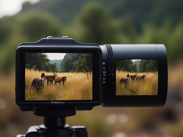 a camera with a camera and a group of animals on it