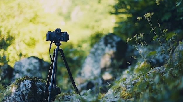 Photo a camera with a camera on it sits on a tripod