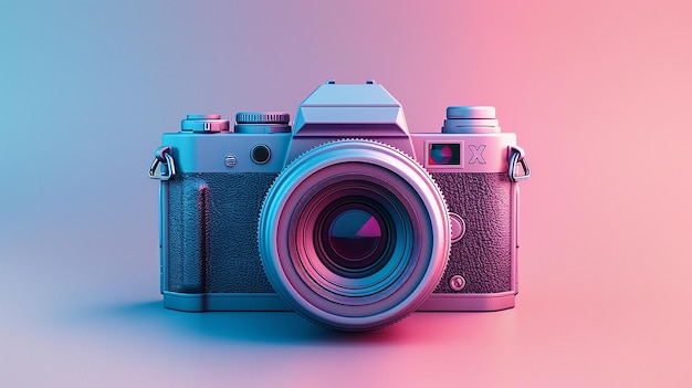 a camera with a colorful background and a red and blue and purple background