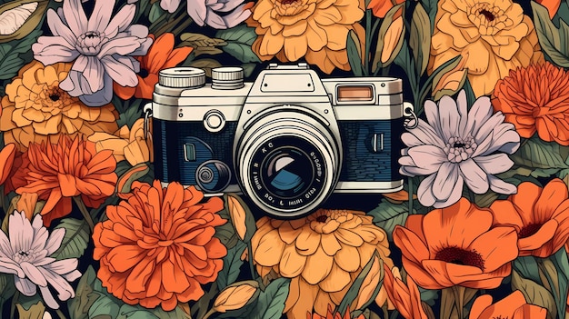 A camera with a flower background that says'camera'on it