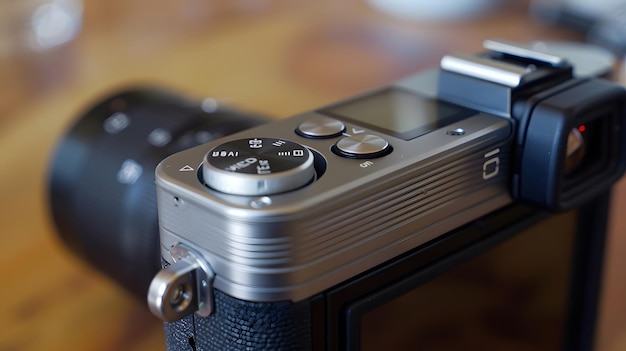 Photo a camera with a lens cap on it is laying on a table