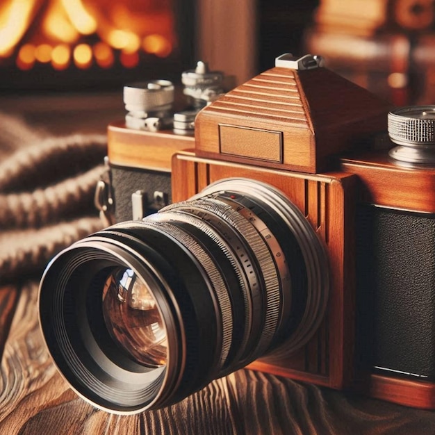 Photo a camera with a lens cap on it sits on a table