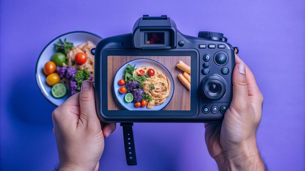 a camera with a picture of a plate of food on it