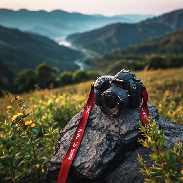 Photo a camera with a red strap that says photographers on it