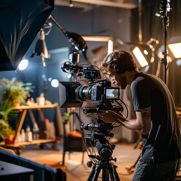 a cameraman is recording a video camera with a camera on it