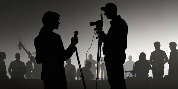 a cameraman is standing behind a camera with a camera on it