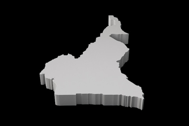 Cameroon 3D map Geography Cartography and topology Black and white 3D illustration