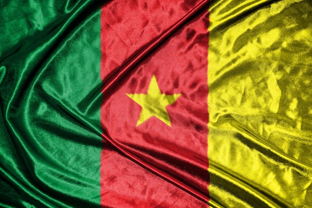 Photo cameroon cloth flag satin flag waving fabric texture of the flag