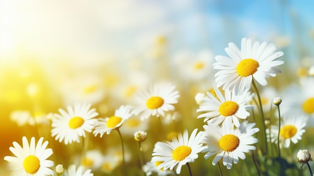 Camomile field Beautiful nature scene with blooming daisies