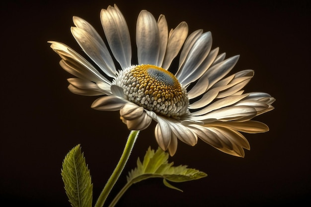 Camomile with white petals closeup on a black background