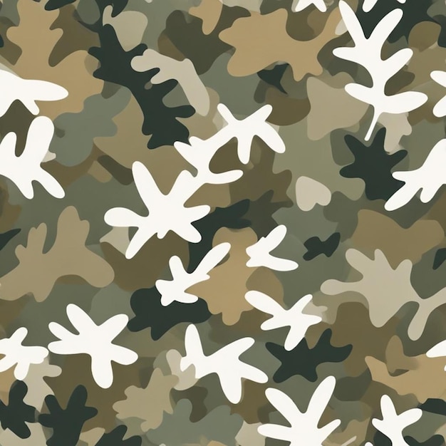 Photo a camouflage pattern with birds and leaves on it