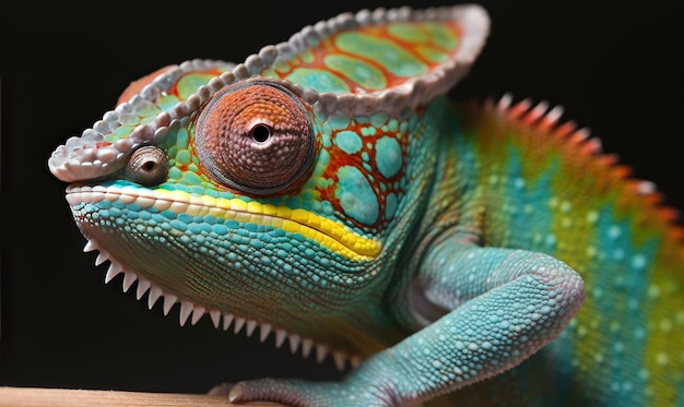 Camouflaging chameleon displays stunning colored closeup Creating using generative AI tools