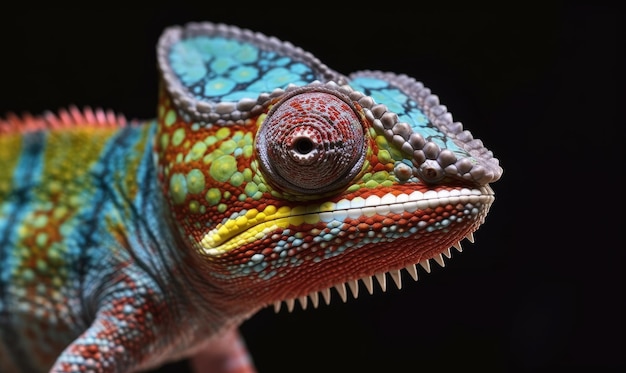 Camouflaging chameleon displays stunning colored closeup Creating using generative AI tools