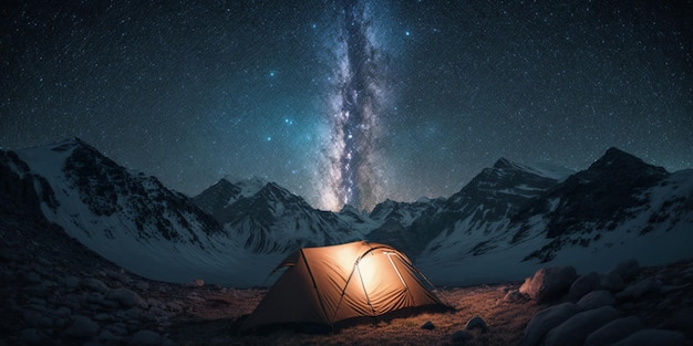 Camp in the night Created with generative Ai technology