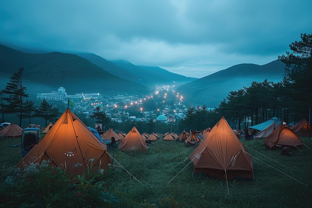 Camp out with tent in park professional photography