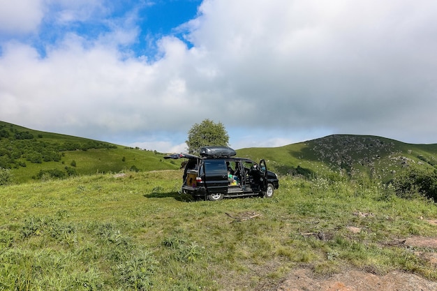 Camp vanlife on the JilaSu tract Caucasian KabardinoBalkaria Russia