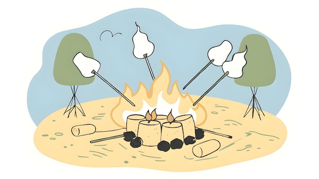 Photo campfire delight a whimsical illustration of toasted marshmallows on sticks