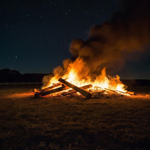 Photo campfire evening the warmth of fire contrasting the cold wet horizon