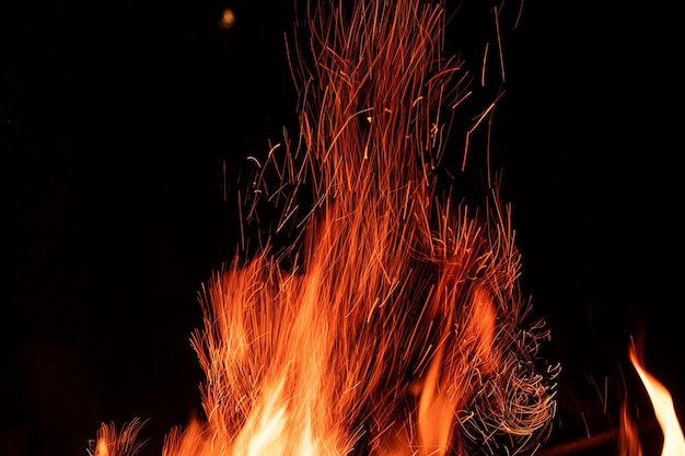 Campfire flame isolated on black background