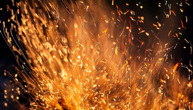 Campfire flame sparks long exposure isolated on black background fire sparkles long exposure