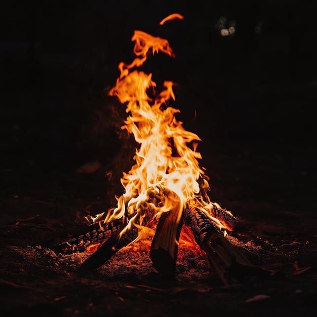 Campfire Flames in the Dark Night