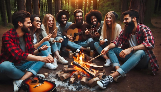 Photo campfire harmony friends celebrating friendship day