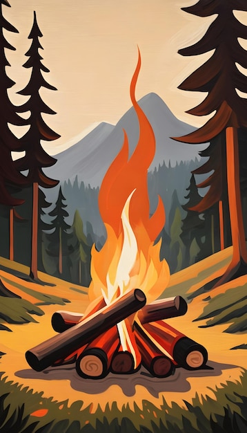 Campfire Illustration Digital Painting Cozy Fire Outdoor Adventure Survival Background Design