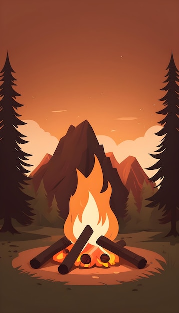 Campfire Illustration Digital Painting Cozy Fire Outdoor Adventure Survival Background Design