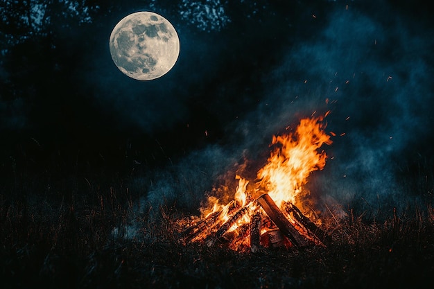 Photo campfire under moonlight photo